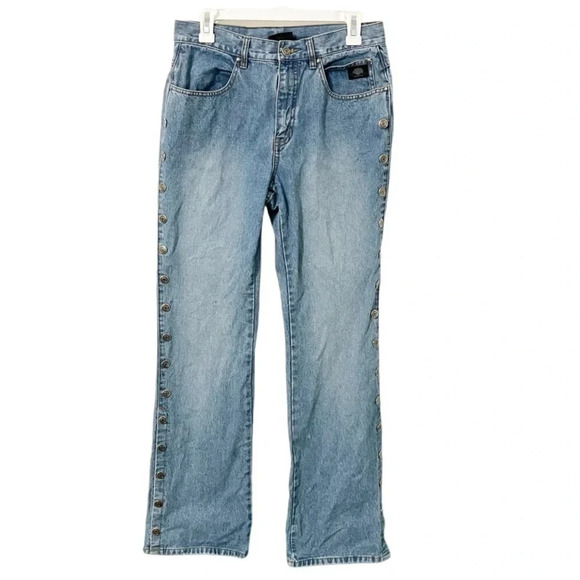 Harley Davidson Jeans Women's 8 Side Snaps Bootcut Faded Vintage 1990s 2000s - Picture 1 of 8